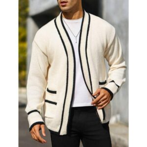 Striped Long Sleeve Casual Cardigan With Pockets