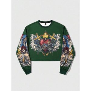 Avant Men's Autumn Cross Heart Print Long Sleeve Casual Pullover Sweatshirt