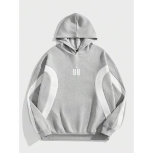 Unisex Loose Fit Knit Patchwork Raglan Sleeves Digital Graphic Print Hoodie, Suitable For Autumn/Winter Season