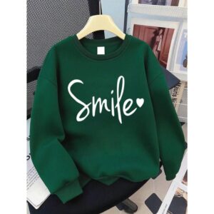 1PC Girls Fresh "Smile" Print Sweatshirt, Soft Fabric, Casual Outing Versatile Style