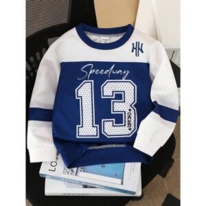 1pc Young Boy Casual Minimalist Numeric Digital Print Crew Neck Sweatshirt, Fashionable Sportswear Toddler Boy Jersey Boys Long Sleeve Shirts Boys Sweatshirts Jerseys For Boys