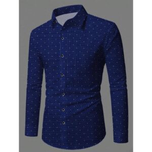 Men's Casual Business Commuting Mandarin Collar Solid Color Button-Up Long Sleeve Shirt
