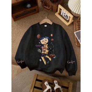 Tween Girl Cartoon Print Crewneck Sweatshirt For Casual Comfy Fall And Winter Fashion Cute Clothes