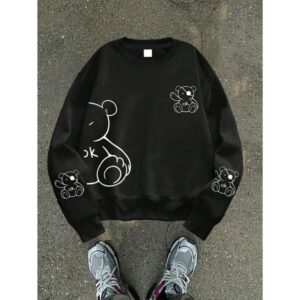 1PC Boy Street Style Cartoon Bear Print Crew Neck Sweatshirt, Soft And Comfortable, Spring Autumn Daily Casual Wear