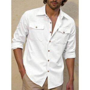 Single-Breasted Casual Loose White Shirt With Double Pockets