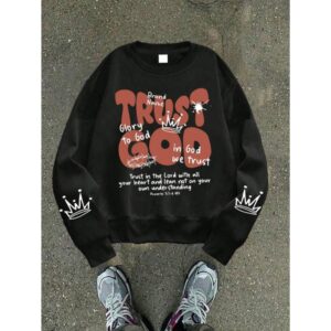 1PC Boy Inspirational And Faith - Based Text And Pattern Print Crew Neck Sweatshirt, Soft And Comfortable, Spring Autumn Daily Casual Wear