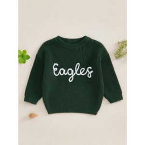 0-7T Kid Boy Girl Knit Sweater Letter Embroidery Crew Neck Long Sleeve Pullover Tops For Fall Winter
