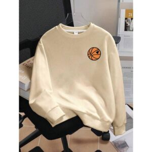 Tween Boys Casual Sporty Style Basketball Pattern Round Neck Long Sleeve Sweatshirt Autumn And Winter Student Boys Clothes