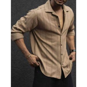 Men's Retro Old Money Style Casual Textured Knit Pattern Solid Color Fabric Autumn/Winter Long-Sleeved Shirt