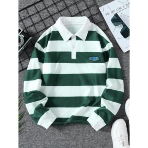 1pc Boys' Classic Everyday Casual Colorblock Striped Polo Collar Sweatshirt, Autumn/Winter