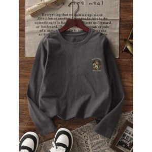 1pc Casual Printed Long Sleeve T-Shirt, Spring/Autumn/Winter, Young Student Clothing, Fashionable, Warm And Comfortable Design For Tween Girls