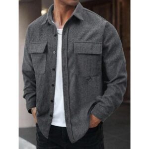Mature Casual Solid Color Wool Shacket Men Shacket Grey Button Up Men Wool Shirt Jacket