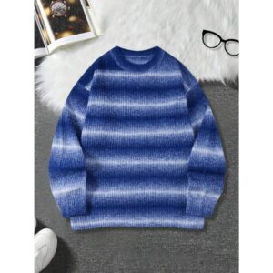 Manfinity Casual Knit Men's Striped Crew Neck Casual Loose Knit Sweater
