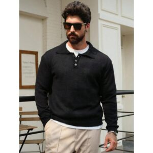 Black Polo Collar Sweater, Autumn