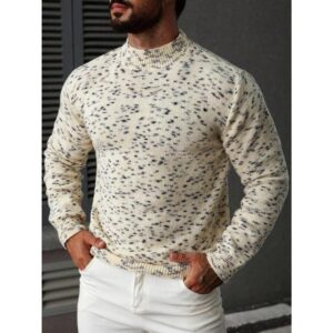Casual Ombre Stand Collar Sweater, Autumn/Winter Men Turtleneck Sweater Mock Neck Sweater Men Men Sweater